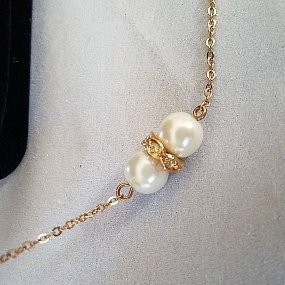 J. Crew Gold Station Necklace Faux Pearl Crystal - Picture 4 of 6